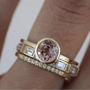 Elegant fashion Gold tone and Pink Stone Ring Set, NWOT